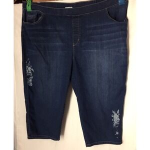 Catherines 4x Plus Woman’s Capri Jean’s Jegging Pants Print Floral & Rhinestone